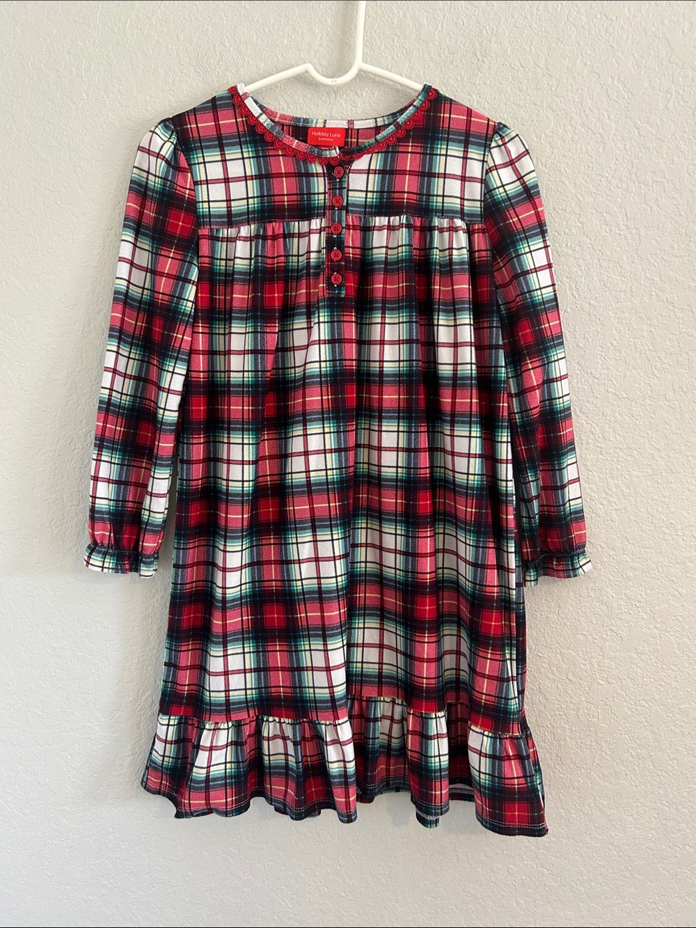 Red Green White Plaid Long-Sleeve Nightgown